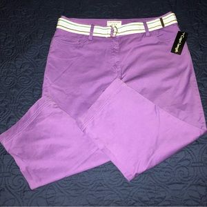 Covington Orchid Purple Stretch Cotton Belted Capris, Sz 12, NWOT